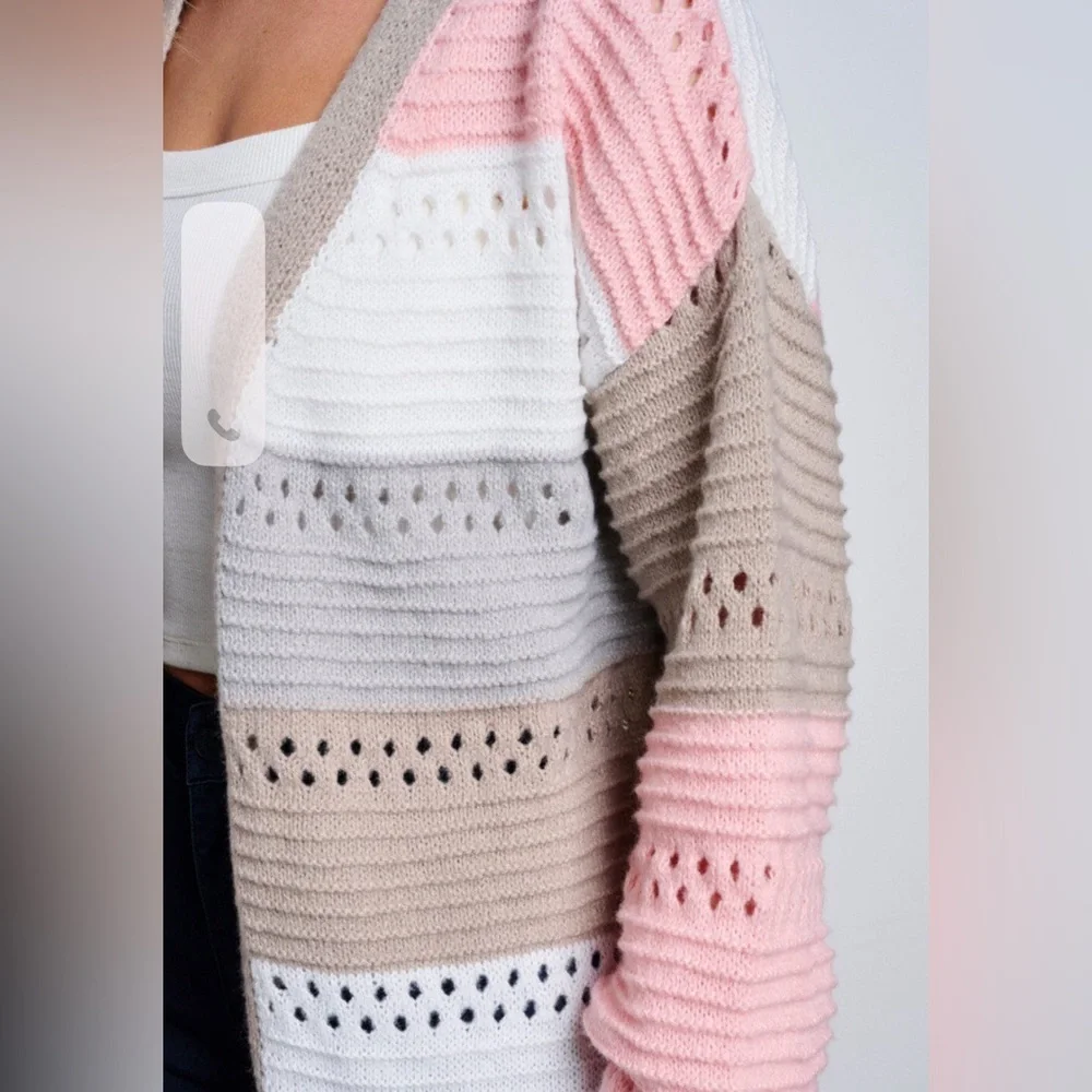 "NWT Tres Chic Women's Colorblock Open Front Knit Cardigan - Long Sleeve" - Picture 2 of 4